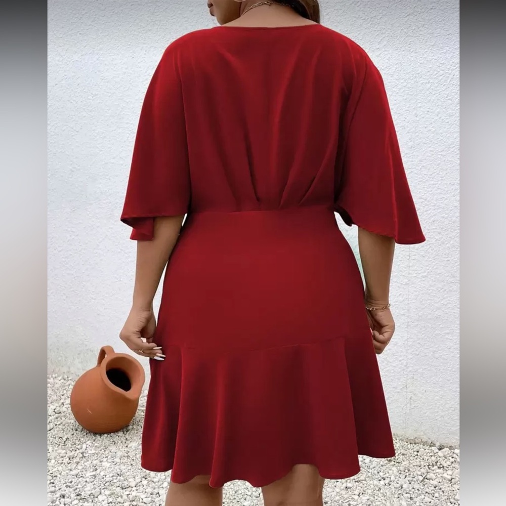 Plus solid Batwing Sleeve Ruffle Hem Mini Dress - Picture 13 of 13